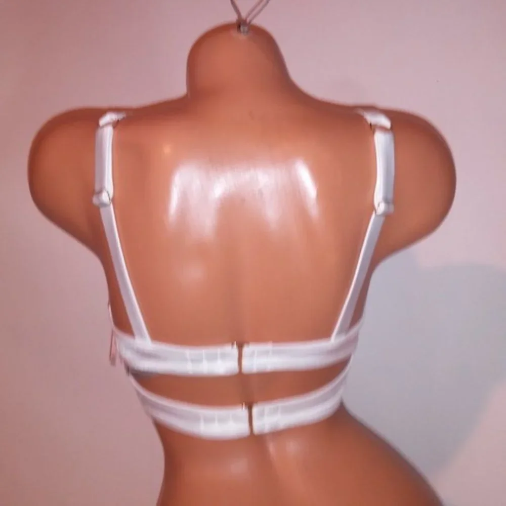 Victoria Secret Swim Bikini Top 32DD‎ White Shine Strap Bling Logo Solid New - Picture 7 of 10